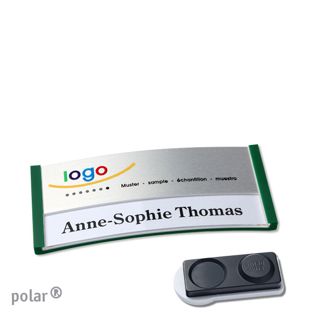 Jmenovky polar® alu-print, magnet Magnet smag®, extra silný | zelená | stříbrná | 65 x 30 mm