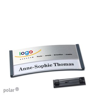 Jmenovky polar® alu-print se špendlíkem antracitová | stříbrná | 65 x 30 mm