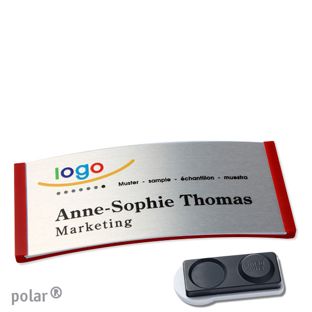 Jmenovky polar® alu-complete, magnet Magnet smag®, extra silný | červená | stříbrná | 74 x 34 mm