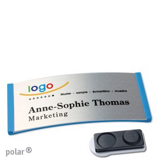 Jmenovky polar® alu-complete, magnet Magnet smag®, extra silný | středně modrá | stříbrná | 74 x 34 mm