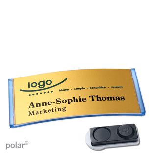 Jmenovky polar® alu-complete, magnet Magnet smag®, extra silný | průsvitné provedení, modrá | zlatá | 74 x 34 mm