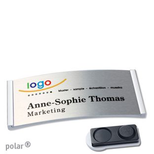 Jmenovky polar® alu-complete, magnet Magnet smag®, extra silný | ušlechtilá ocel | stříbrná | 74 x 34 mm