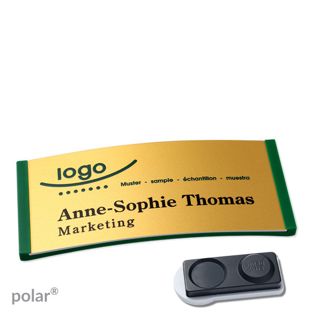 Jmenovky polar® alu-complete, magnet Magnet smag®, extra silný | zelená | zlatá | 74 x 34 mm