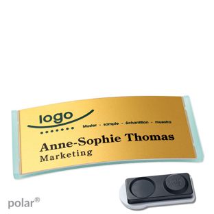 Jmenovky polar® alu-complete, magnet Magnet smag®, extra silný | průsvitné provedení, zelená | zlatá | 74 x 34 mm