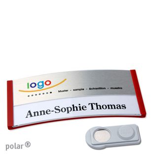 Jmenovky polar® alu-print, magnet Magnet smag® | červená | stříbrná | 74 x 34 mm