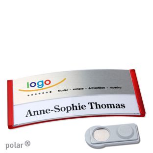 Jmenovky polar® alu-print, magnet Magnet smag® | průsvitné provedení, červená | stříbrná | 74 x 34 mm