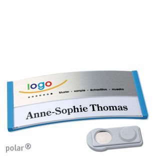 Jmenovky polar® alu-print, magnet Magnet smag® | středně modrá | stříbrná | 74 x 34 mm