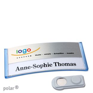 Jmenovky polar® alu-print, magnet Magnet smag® | průsvitné provedení, modrá | stříbrná | 74 x 34 mm