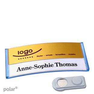 Jmenovky polar® alu-print, magnet Magnet smag® | průsvitné provedení, modrá | zlatá | 74 x 34 mm