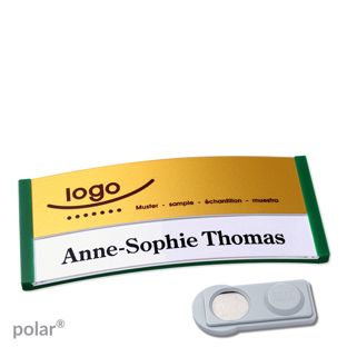 Jmenovky polar® alu-print, magnet Magnet smag® | zelená | zlatá | 74 x 34 mm