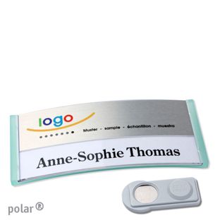 Jmenovky polar® alu-print, magnet Magnet smag® | průsvitné provedení, zelená | stříbrná | 74 x 34 mm