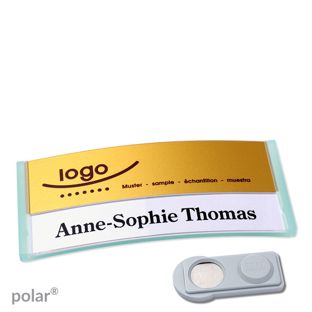 Jmenovky polar® alu-print, magnet Magnet smag® | průsvitné provedení, zelená | zlatá | 74 x 34 mm