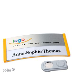 Jmenovky polar® alu-print, magnet Magnet smag® | žlutá | stříbrná | 74 x 34 mm