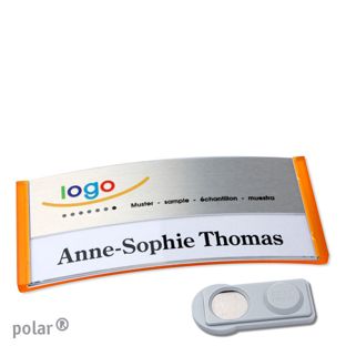 Jmenovky polar® alu-print, magnet Magnet smag® | průsvitné provedení, oranžová | stříbrná | 74 x 34 mm