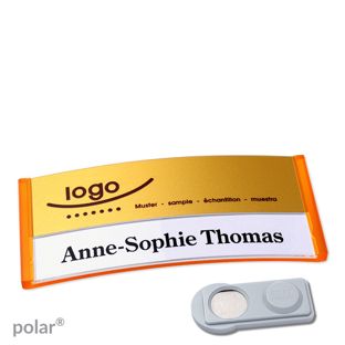 Jmenovky polar® alu-print, magnet Magnet smag® | průsvitné provedení, oranžová | zlatá | 74 x 34 mm