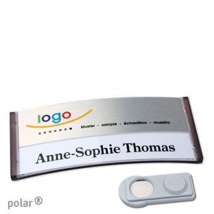 Jmenovky polar® alu-print, magnet Magnet smag® | průsvitné provedení, antracitová | stříbrná | 74 x 34 mm