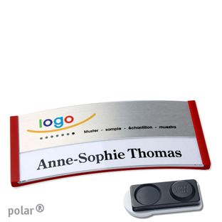 Jmenovky polar® alu-print, magnet Magnet smag®, extra silný | červená | stříbrná | 74 x 34 mm