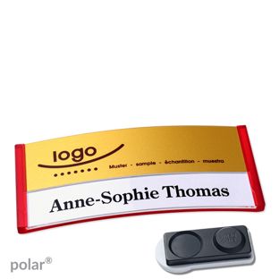 Jmenovky polar® alu-print, magnet Magnet smag®, extra silný | průsvitné provedení, červená | zlatá | 74 x 34 mm