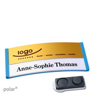 Jmenovky polar® alu-print, magnet Magnet smag®, extra silný | středně modrá | zlatá | 74 x 34 mm