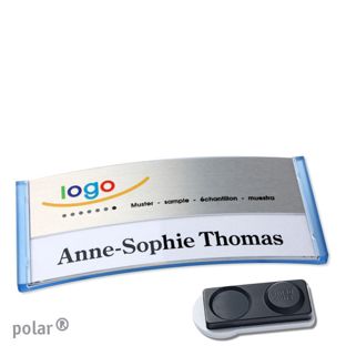 Jmenovky polar® alu-print, magnet Magnet smag®, extra silný | průsvitné provedení, modrá | stříbrná | 74 x 34 mm