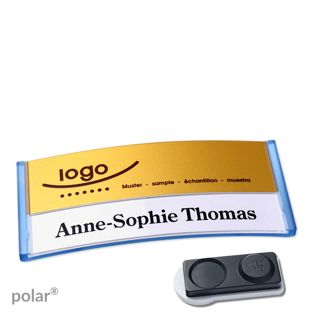 Jmenovky polar® alu-print, magnet Magnet smag®, extra silný | průsvitné provedení, modrá | zlatá | 74 x 34 mm