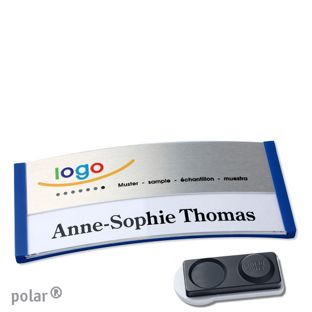 Jmenovky polar® alu-print, magnet Magnet smag®, extra silný | modrá | stříbrná | 74 x 34 mm