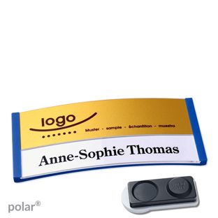Jmenovky polar® alu-print, magnet Magnet smag®, extra silný | modrá | zlatá | 74 x 34 mm