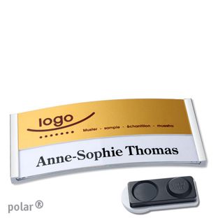 Name badges polar® alu-print magnet smag® magnet, extra strong | stainless steel | gold | 74 x 34 mm