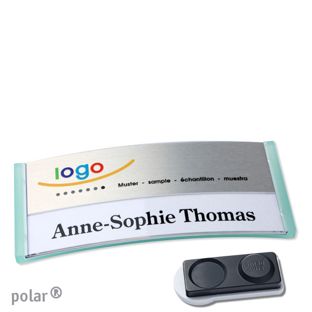 Jmenovky polar® alu-print, magnet Magnet smag®, extra silný | průsvitné provedení, zelená | stříbrná | 74 x 34 mm