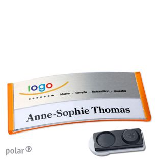 Jmenovky polar® alu-print, magnet Magnet smag®, extra silný | průsvitné provedení, oranžová | stříbrná | 74 x 34 mm