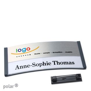 Jmenovky polar® alu-print se špendlíkem antracitová | stříbrná | 74 x 34 mm