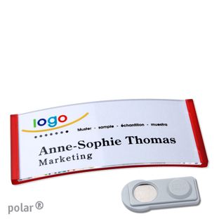 Name badges polar® quick-print magnet smag® Magnet | translucent, red | 74 x 34 mm