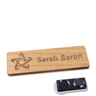 Wooden name badge, timberline® "complete-engraved" 76,3 x 25,5 mm  | smag® magnet, extra strong 