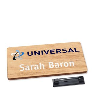 Wooden name badge, timberline® "complete-print" 76,3 x 38 mm  | Stainless steel pin 