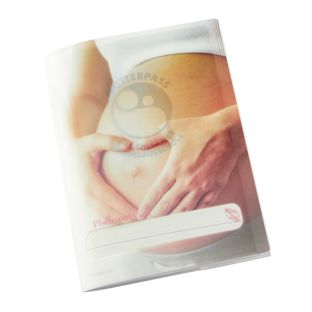Covers for maternity records, custom-made PP  | transparent  | 5-coloured + white  | Offset printing  | Open format: 180 x 405 mm Closed format: 180 x 130 mm  | for ultrasound images 