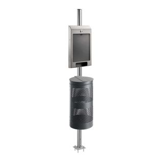 Dog waste station with bag dispenser, outdoor, grey bin, with A4 information compartment 