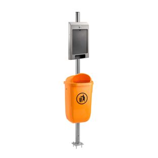 Dog waste station with bag dispenser, outdoor, orange bin, with A4 information compartment 