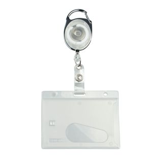 ID pockets hard plastic with extendable key ring white|transparent  | with thumb slot, matt 