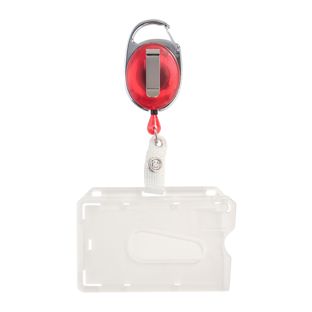 Retractable card holder red|transparent  | thumb slot, matt 