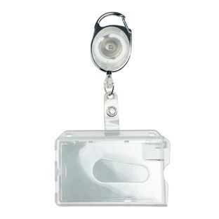 ID pockets hard plastic with extendable key ring white|transparent  | with thumb slot, polished 