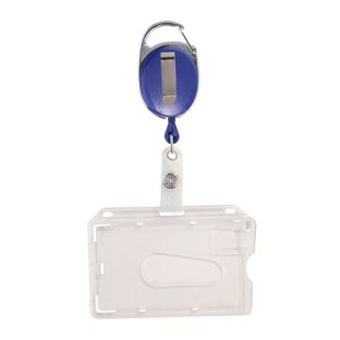 Retractable card holder blue  | thumb slot, polished 