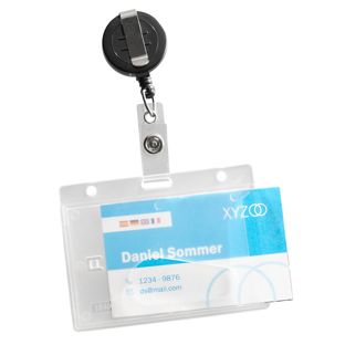 ID pockets hard plastic, thumb slot with badge reel  