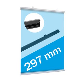 Poster hanging rail sets, rigid-pvc with clamping 297 mm | transparent 