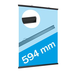 Poster hanging rail sets, rigid-PVC 594 mm | black  | 2 hangers 