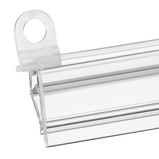 Hanger for poster hanging rail set with clamping, with round hole transparent 