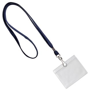 ID card holder with lanyard landscape | dark blue | 86 x 54 mm