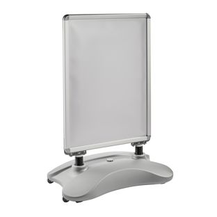 Pavement sign A1 STORM-STOP Lite with water base, windproof, 32 mm profile, round corners silver 