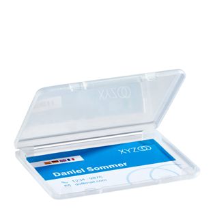 Box na vizitky s víkem, transparentní, ploché provedení 