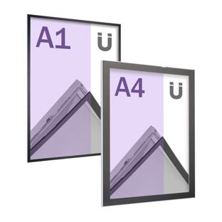 Magnetic poster frame, mitred, single-sided, silver/black 