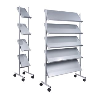 Leaflet stand with castors, LINCOLN, metal, silver 